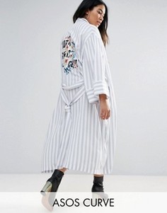 Мягкое пальто в полоску с вышивкой на спине ASOS CURVE - Мульти