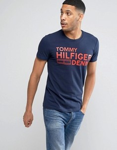 Темно-синяя футболка с крупным логотипом Tommy Hilfiger Denim - Темно-синий