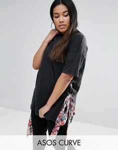 Футболка с цветочным принтом на завязках ASOS CURVE - Черный