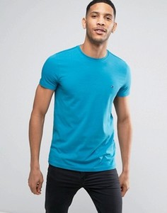 Узкая голубая футболка с логотипом-флажком Tommy Hilfiger - Синий