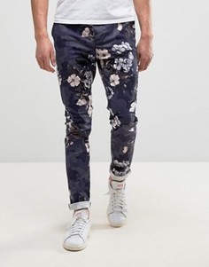 Синие брюки скинни с цветочным и камуфляжным принтом ASOS - Темно-синий