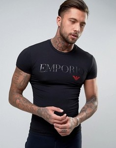 Обтягивающая футболка с круглым вырезом и большим логотипом Emporio Armani - Черный