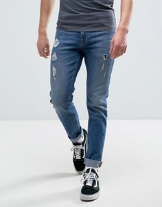 Синие рваные джинсы скинни ASOS - Синий