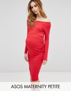 Платье с открытыми плечами и длинными рукавами ASOS Maternity PETITE - Красный