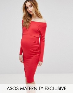 Платье для беременных с широким вырезом и длинными рукавами ASOS Maternity - Красный