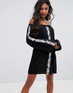 Свободное платье с открытыми плечами и вышивкой Boohoo - Черный