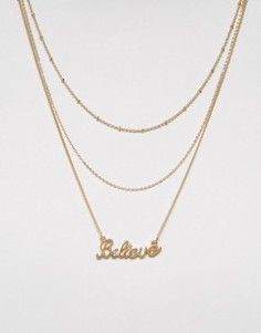 Ожерелье в три ряда с подвеской Believe Monki - Золотой