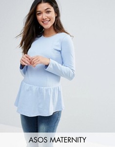 Топ для беременных с рюшами по низу и длинными рукавами ASOS Maternity - Синий