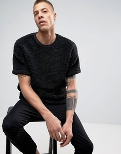 Черная свободная футболка из искусственного меха ASOS - Черный