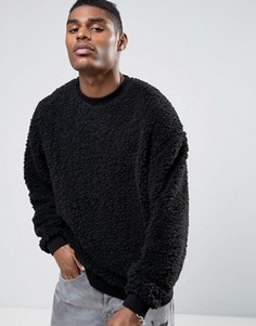 Свободный свитшот из искусственной цигейки ASOS - Черный