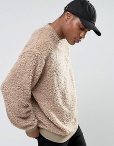 Свободный свитшот из искусственной цигейки ASOS - Бежевый