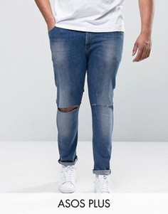 Синие супероблегающие джинсы с прорехами на коленях ASOS PLUS - Синий