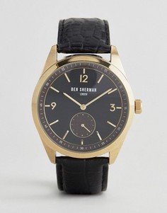 Часы с черным кожаным ремешком Ben Sherman WB052BG - Черный