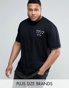 Черная длинная футболка с принтом Brooklyn и камуфляжной отделкой Jacamo PLUS - Черный