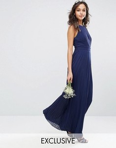 Плиссированное платье макси с высокой горловиной TFNC WEDDING - Темно-синий