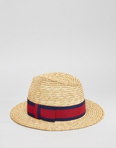 Соломенная шляпа с лентой в полоску ASOS - Бежевый