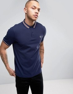 Темно-синее поло узкого кроя в полоску из ткани пике Fred Perry - Темно-синий