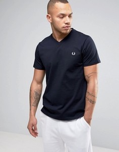 Темно-синяя футболка с V-образным вырезом и логотипом Fred Perry - Темно-синий