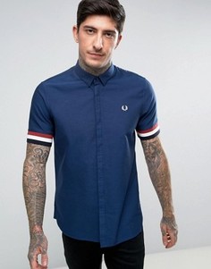 Темно-синяя рубашка с коротким рукавом и полосками на манжетах Fred Perry - Темно-синий
