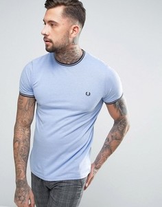 Голубая футболка из пике с окантовкой Fred Perry - Синий