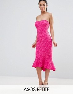 Кружевное платье-бандо с баской ASOS PETITE - Розовый