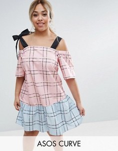 Комбинируемое хлопковое платье в клетку с открытыми плечами ASOS CURVE - Мульти