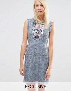 Платье-трапеция с отделкой кокетки в этническом стиле Needle &amp; Thread - Синий