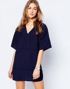 Платье-туника под лен со строчкой ASOS - Темно-синий