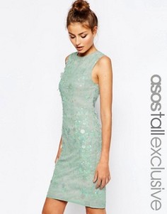 Цельнокройное платье миди с принтом и отделкой ASOS TALL - Зеленый
