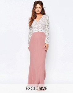 Платье макси с кружевным лифом и отделкой на талии Elise Ryan - Розовый