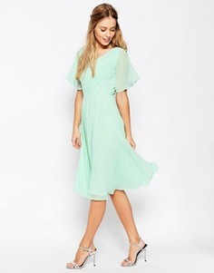 Платье миди с кружевом и складками ASOS WEDDING - Зеленый