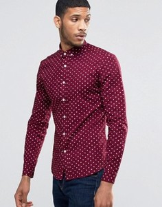 Бордовая приталенная рубашка в горошек ASOS - Рыжий