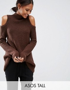 Джемпер в рубчик с вырезами на плечах ASOS TALL - Коричневый