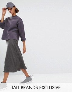 Трикотажная юбка миди в рубчик Daisy Street Tall - Серый