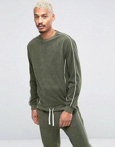 Махровый свитшот цвета хаки с контрастной окантовкой ASOS - Зеленый