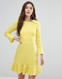 Платье с баской и рукавами-колокол Closet - Желтый