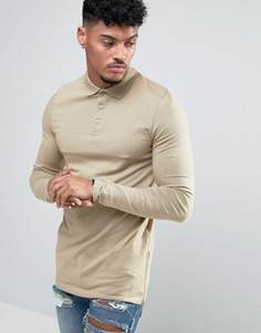 Бежевый обтягивающий лонгслив-поло удлиненного кроя с молниями ASOS - Черный