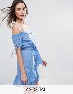 Сарафан с открытыми плечами и оборками ASOS TALL - Синий