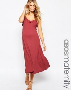Платье миди с рюшами для беременных ASOS Maternity - Красный