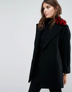Пальто с воротником из искусственного меха под леопарда Helene Berman Yummy - Красный