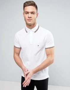 Белая узкая футболка-поло из пике с контрастной отделкой Tommy Hilfiger - Белый