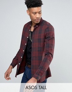 Бордовая узкая рубашка в клетку ASOS TALL - Красный