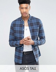 Темно-синяя зауженная рубашка в клетку ASOS TALL - Темно-синий