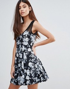 Короткое приталенное платье с цветочным принтом Zibi London - Черный