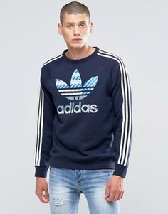 Синий свитшот с круглым вырезом и принтом Adidas Originals AY8287 - Синий