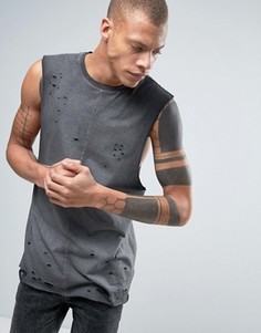 Длинная футболка без рукавов ASOS - Черный