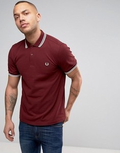 Красная узкая футболка-поло из пике с двойной окантовкой Fred Perry - Красный