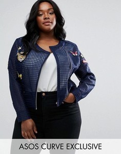 Сетчатый пиджак с термонашивками ASOS CURVE Premium - Темно-синий