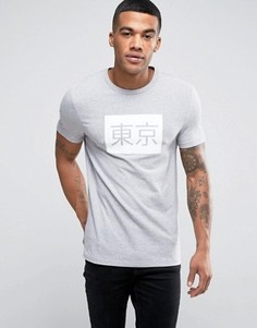 Обтягивающая футболка с японским принтом ASOS - Серый