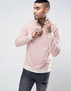 Oversize-свитшот на молнии с контрастной отделкой в рубчик ASOS - Розовый